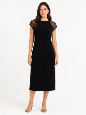 Clara Sunwoo Black Sheer Sleeve Midi Dress S NWT Travel Workwear